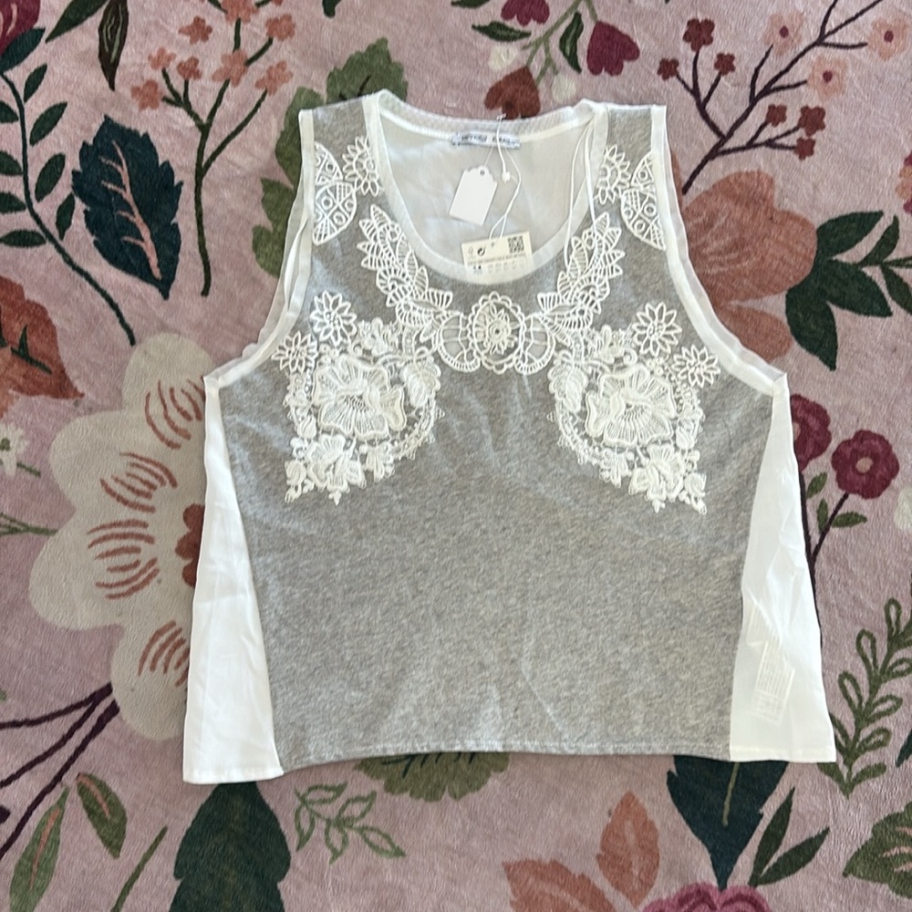Zara Embroidered Lace Crop Top Size M